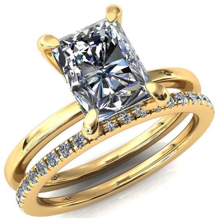 Rosy Radiant Moissanite 4 Claw Prong Single Rail Micropave Engagement Ring Fire Brilliance Rings