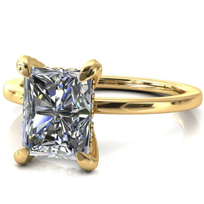 Rosy Radiant Moissanite 4 Claw Prong Single Rail Micropave Engagement Ring Fire Brilliance Rings