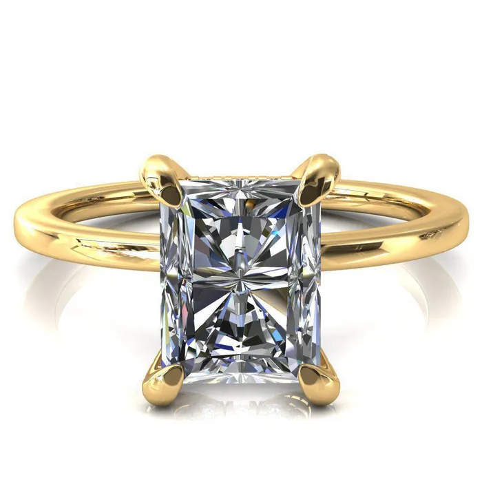 Rosy Radiant Moissanite 4 Claw Prong Single Rail Micropave Engagement Ring Fire Brilliance Rings