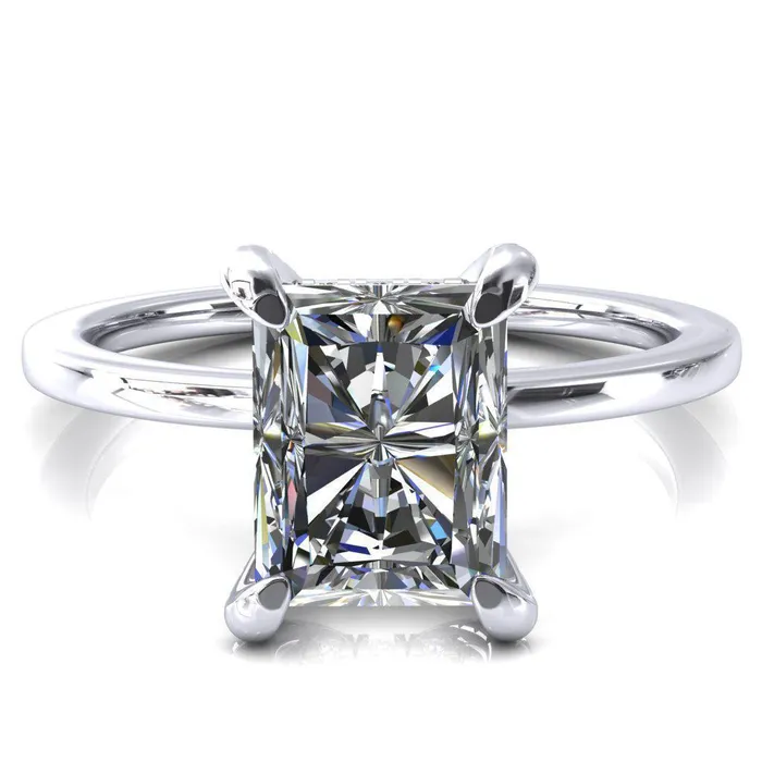 Rosy Radiant Moissanite 4 Claw Prong Single Rail Micropave Engagement Ring Fire Brilliance Rings