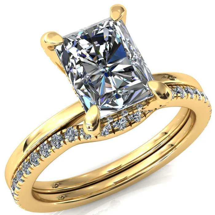 Rosy Radiant Moissanite 4 Claw Prong Single Rail Micropave Engagement Ring Fire Brilliance Rings