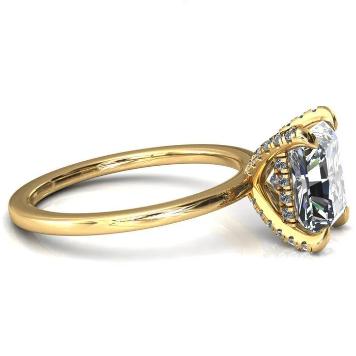 Rosy Radiant Moissanite 4 Claw Prong Single Rail Micropave Engagement Ring Fire Brilliance Rings