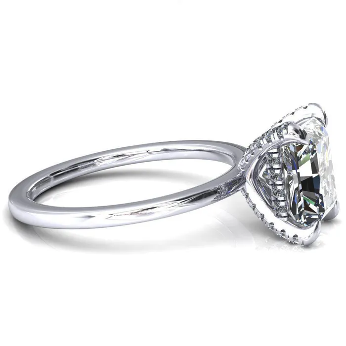 Rosy Radiant Moissanite 4 Claw Prong Single Rail Micropave Engagement Ring Fire Brilliance Rings