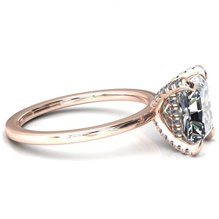 Rosy Radiant Moissanite 4 Claw Prong Single Rail Micropave Engagement Ring Fire Brilliance Rings