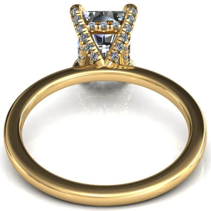 Rosy Radiant Moissanite 4 Claw Prong Single Rail Micropave Engagement Ring Fire Brilliance Rings