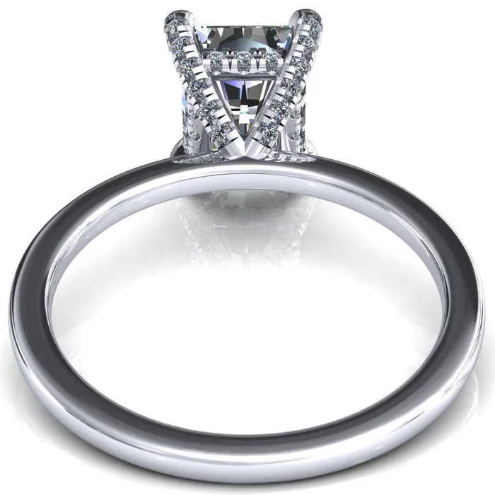 Rosy Radiant Moissanite 4 Claw Prong Single Rail Micropave Engagement Ring Fire Brilliance Rings