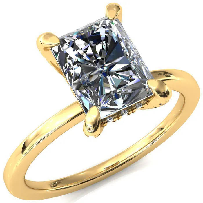 Rosy Radiant Moissanite 4 Claw Prong Single Rail Micropave Engagement Ring Fire Brilliance Rings