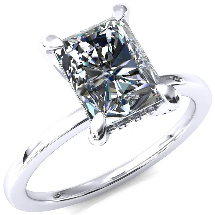 Rosy Radiant Moissanite 4 Claw Prong Single Rail Micropave Engagement Ring Fire Brilliance Rings