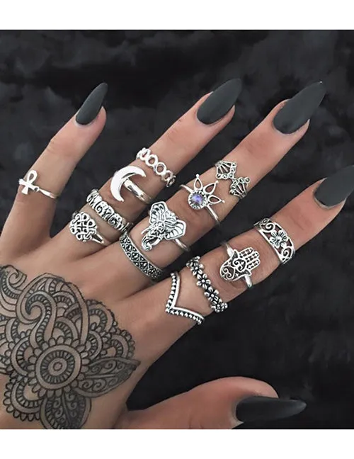 RS18 Silver 13 pc Ring Set polly Rings