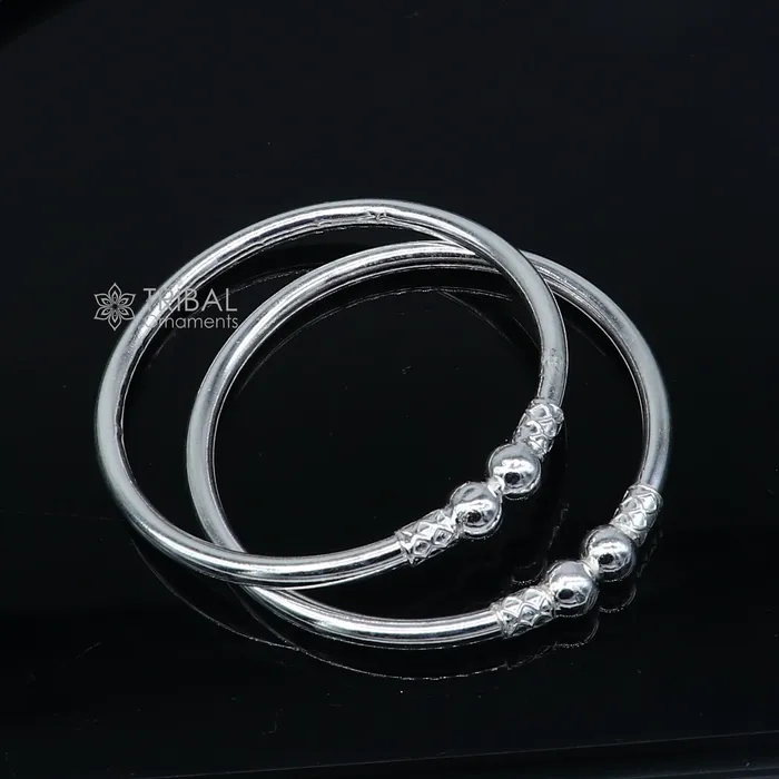 TRIBAL ORNAMENTS Bracelets 925 sterling silver handmade plain Ball design bangle bracelet kada jewelry unique ball kada bangle for girls nba432