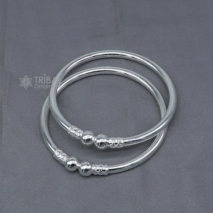TRIBAL ORNAMENTS Bracelets 925 sterling silver handmade plain Ball design bangle bracelet kada jewelry unique ball kada bangle for girls nba432