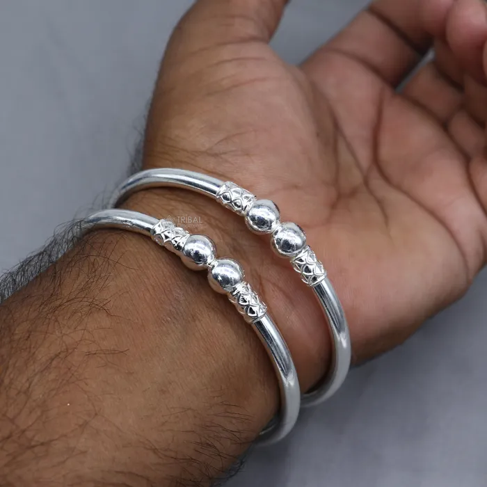 TRIBAL ORNAMENTS Bracelets 925 sterling silver handmade plain Ball design bangle bracelet kada jewelry unique ball kada bangle for girls nba432