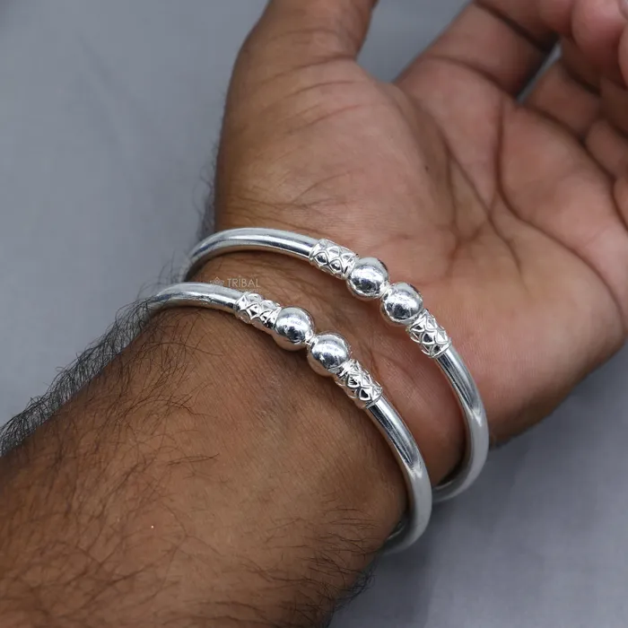 TRIBAL ORNAMENTS Bracelets 925 sterling silver handmade plain Ball design bangle bracelet kada jewelry unique ball kada bangle for girls nba432