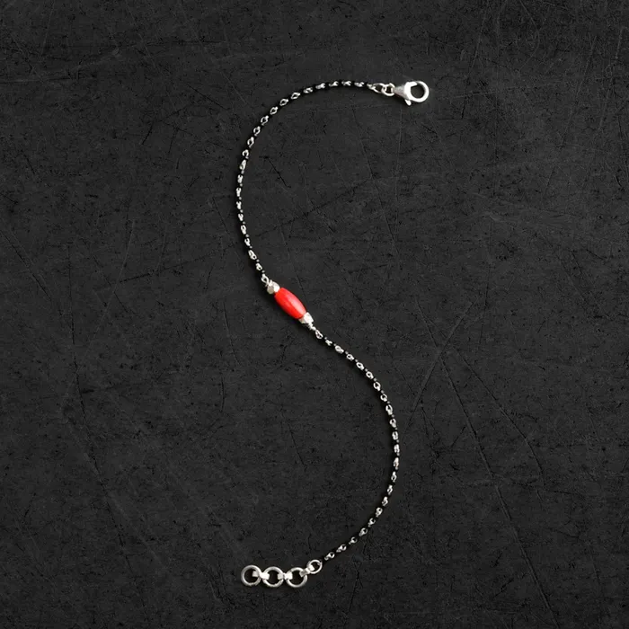 TRIBAL ORNAMENTS Bracelets 925 sterling silver red and black beaded chain bracelet Combo use bracelet or anklets Mangalsutra bracelet mbr05 TRIBAL ORNAMENTS Bracelets 925 sterling silver red and black beaded chain bracelet Combo use bracelet or anklets Mangalsutra bracelet mbr05