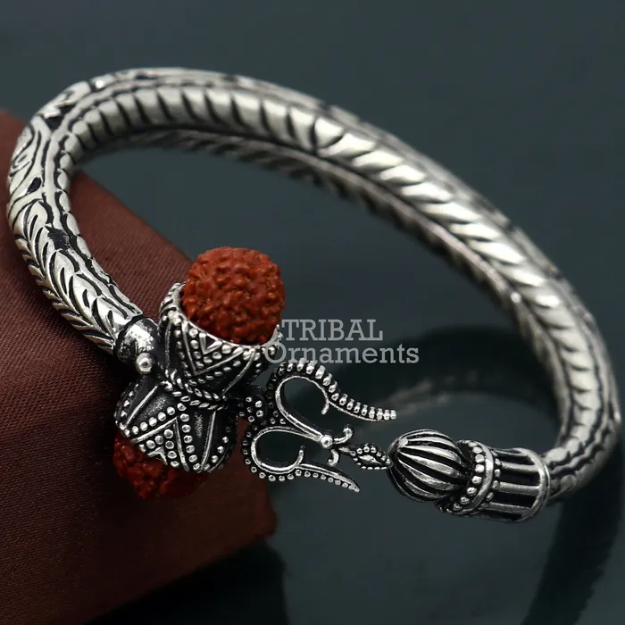 TRIBAL ORNAMENTS Bracelets Divine Lord Shiva trident trishul trishool kada 925 Sterling silver handmade bangle bracelet with natural Rudraksha magical kada nsk492 TRIBAL ORNAMENTS Bracelets Divine Lord Shiva trident trishul trishool kada 925 Sterling silver handmade bangle bracelet with natural Rudraksha magical kada nsk492