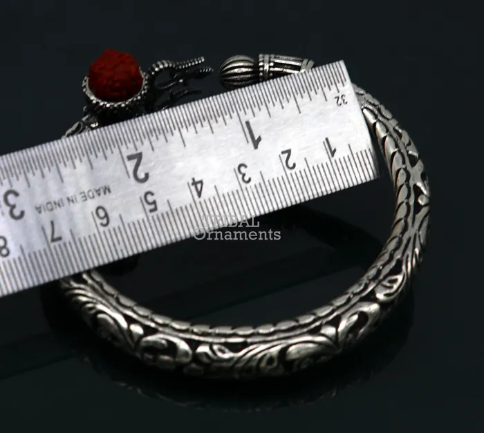 TRIBAL ORNAMENTS Bracelets Divine Lord Shiva trident trishul trishool kada 925 Sterling silver handmade bangle bracelet with natural Rudraksha magical kada nsk492