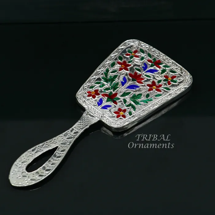 TRIBAL ORNAMENTS Earrings 925 sterling silver handmade fabulous vintage style handmade mirror frame amazing royal brides gifting article from india sf18