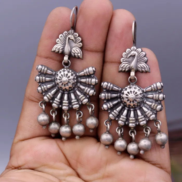 TRIBAL ORNAMENTS Earrings 925 sterling silver handmade Vintage antique design gorgeous hoops earrings hanging jingle bells tribal jewelry s354 TRIBAL ORNAMENTS Earrings 925 sterling silver handmade Vintage antique design gorgeous hoops earrings hanging jingle bells tribal jewelry s354