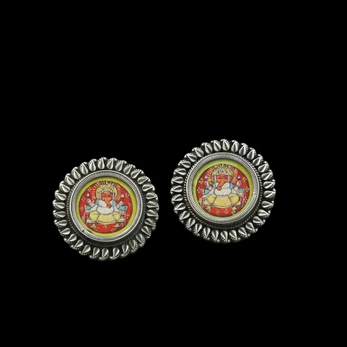 TRIBAL ORNAMENTS Earrings 925 sterling silver lord Ganesha painting miniature art Painting hoops earring s1339 TRIBAL ORNAMENTS Earrings 925 sterling silver lord Ganesha painting miniature art Painting hoops earring s1339