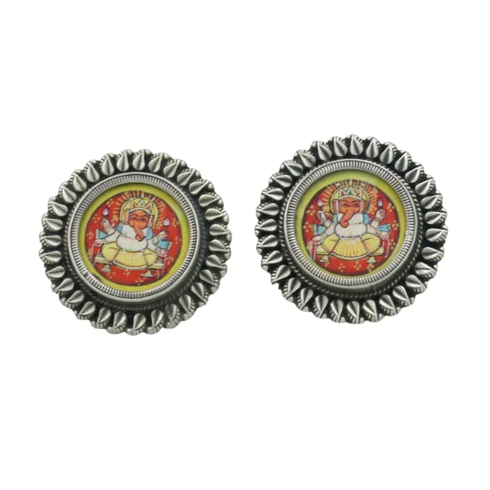 TRIBAL ORNAMENTS Earrings 925 sterling silver lord Ganesha painting miniature art Painting hoops earring s1339 TRIBAL ORNAMENTS Earrings 925 sterling silver lord Ganesha painting miniature art Painting hoops earring s1339