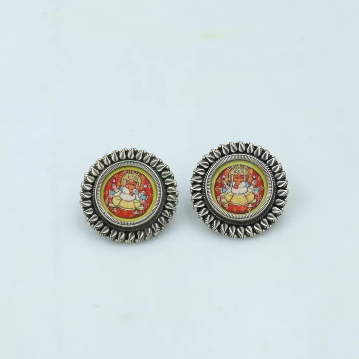 TRIBAL ORNAMENTS Earrings 925 sterling silver lord Ganesha painting miniature art Painting hoops earring s1339 TRIBAL ORNAMENTS Earrings 925 sterling silver lord Ganesha painting miniature art Painting hoops earring s1339