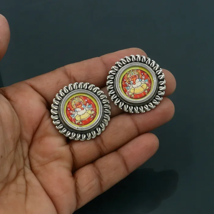 TRIBAL ORNAMENTS Earrings 925 sterling silver lord Ganesha painting miniature art Painting hoops earring s1339 TRIBAL ORNAMENTS Earrings 925 sterling silver lord Ganesha painting miniature art Painting hoops earring s1339