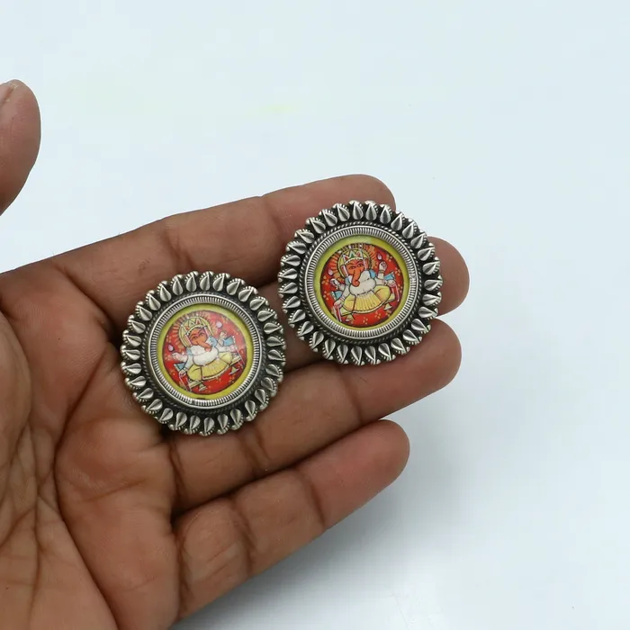 TRIBAL ORNAMENTS Earrings 925 sterling silver lord Ganesha painting miniature art Painting hoops earring s1339 TRIBAL ORNAMENTS Earrings 925 sterling silver lord Ganesha painting miniature art Painting hoops earring s1339