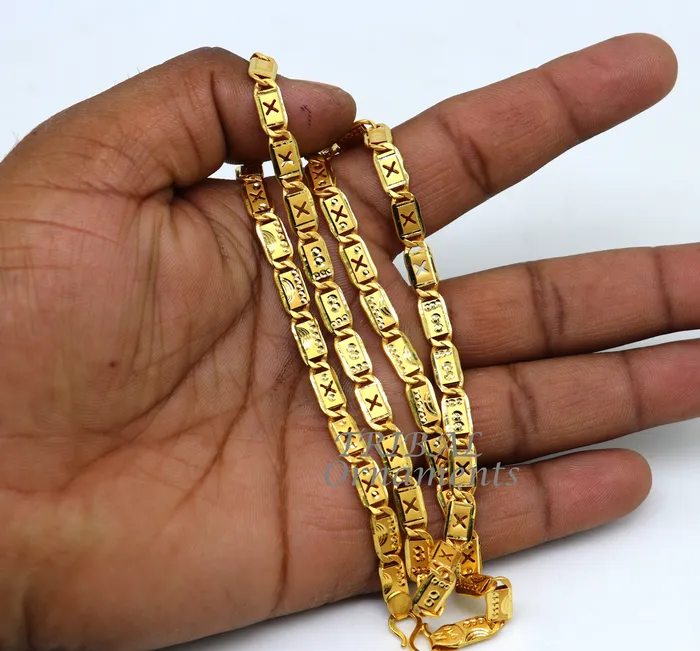 TRIBAL ORNAMENTS Necklaces 22kt yellow gold royal nawabi baht chain bar chain fabulous customized mens chain mens personalized gifting chain necklace india ch573 TRIBAL ORNAMENTS Necklaces 22kt yellow gold royal nawabi baht chain bar chain fabulous customized mens chain mens personalized gifting chain necklace india ch573