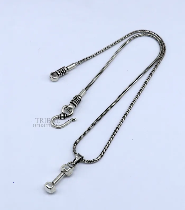 TRIBAL ORNAMENTS Necklaces Elegant 925 sterling silver unique barbell dumbbell pendant excellent design stylish unisex pendant jewelry from India ssp1720