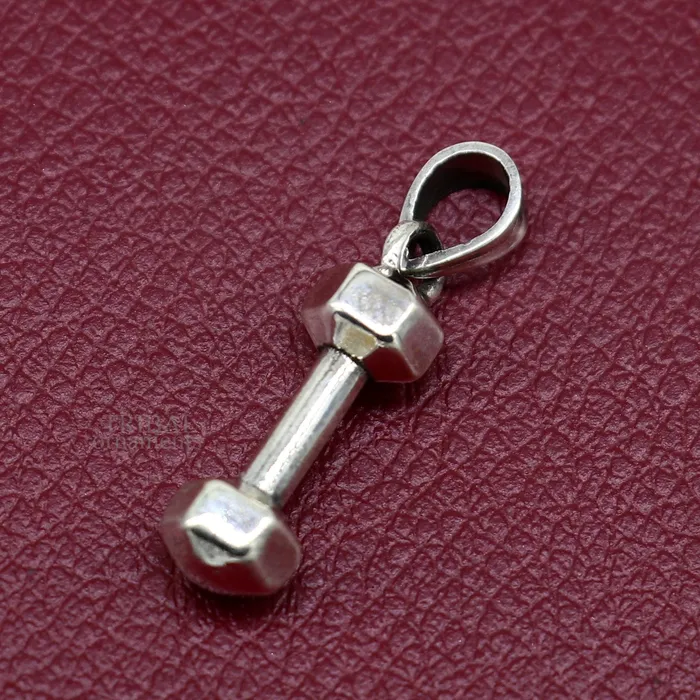 TRIBAL ORNAMENTS Necklaces Elegant 925 sterling silver unique barbell dumbbell pendant excellent design stylish unisex pendant jewelry from India ssp1720