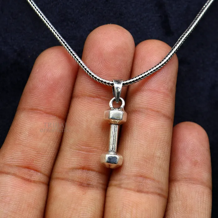 TRIBAL ORNAMENTS Necklaces Elegant 925 sterling silver unique barbell dumbbell pendant excellent design stylish unisex pendant jewelry from India ssp1720