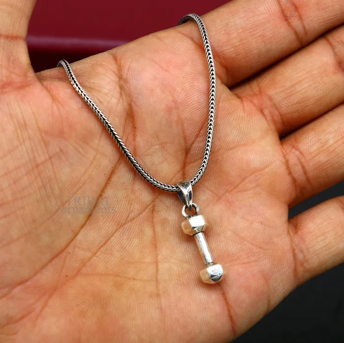 TRIBAL ORNAMENTS Necklaces Elegant 925 sterling silver unique barbell dumbbell pendant excellent design stylish unisex pendant jewelry from India ssp1720