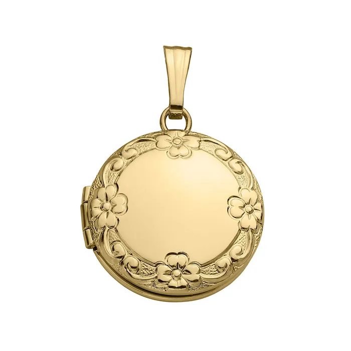 14K Gold Filled Floral 13mm Round Locket Necklace Croghans Necklaces