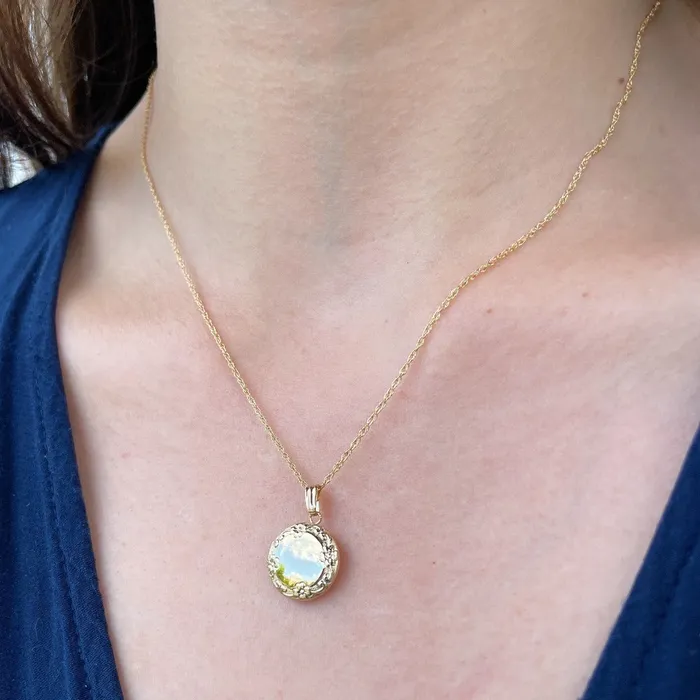 14K Gold Filled Floral 13mm Round Locket Necklace Croghans Necklaces