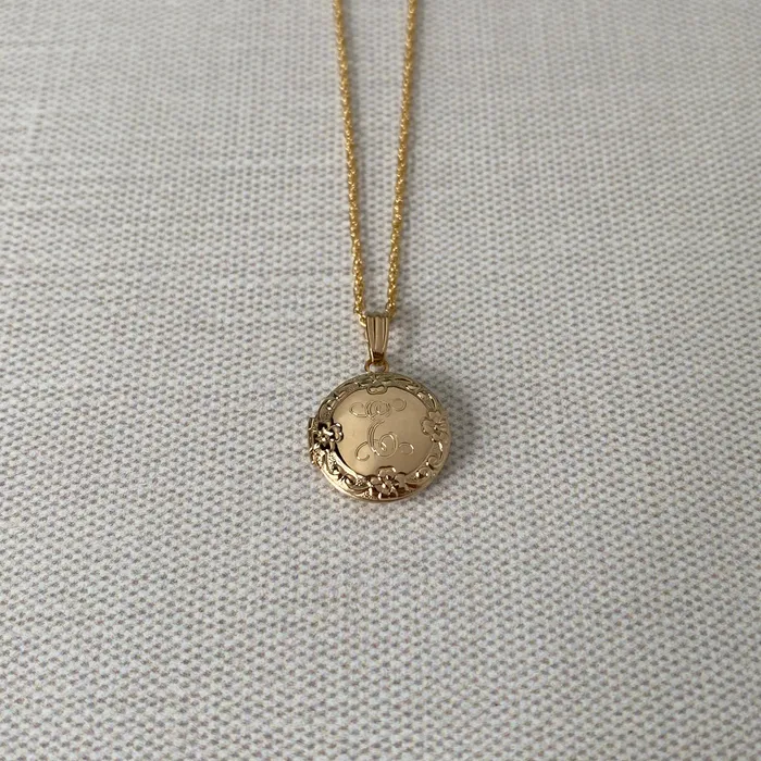 14K Gold Filled Floral 13mm Round Locket Necklace Croghans Necklaces
