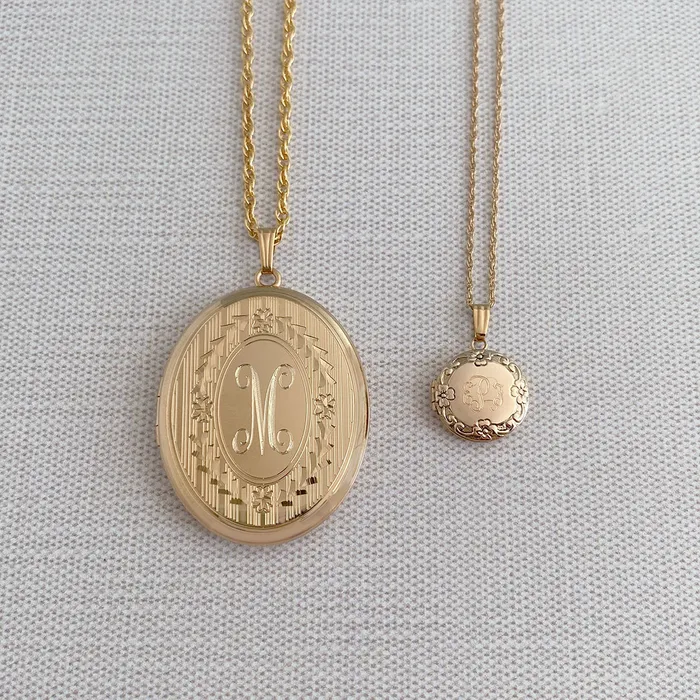 14K Gold Filled Floral 13mm Round Locket Necklace Croghans Necklaces