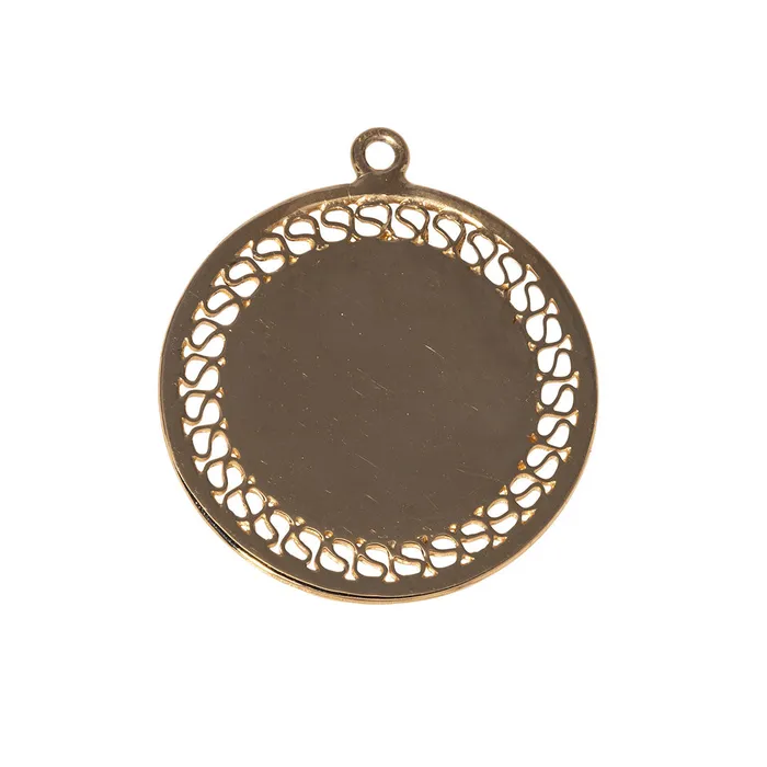 14K Yellow Gold XL Filigree Disc Charm Croghans Charm Necklaces