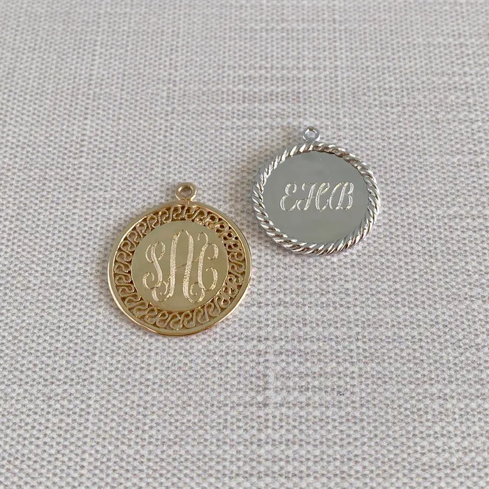 14K Yellow Gold XL Filigree Disc Charm Croghans Charm Necklaces