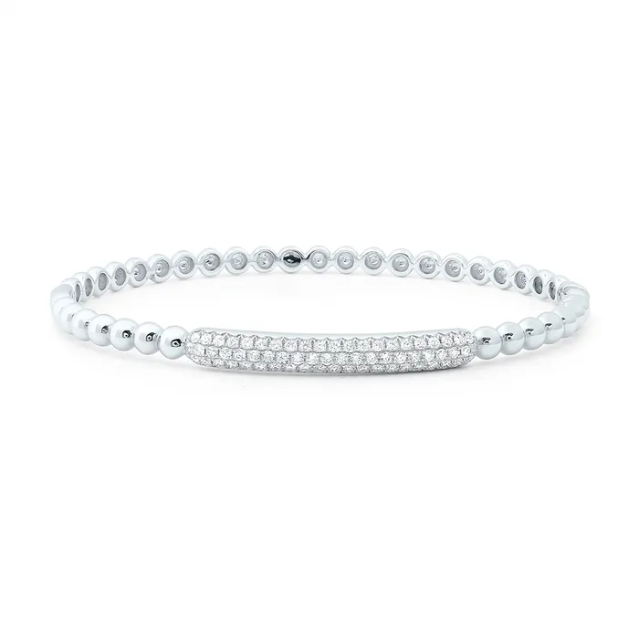 18K White Gold Pave Diamond Bangle Bracelet with Beads Meierotto Jewelers Bracelets