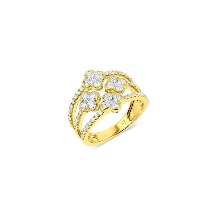 18kt Yellow Gold Diamond Triple Row 4 Quatrefoil Ring CJ Charles Jewelers Rings 18kt Yellow Gold Diamond Triple Row 4 Quatrefoil Ring CJ Charles Jewelers Rings