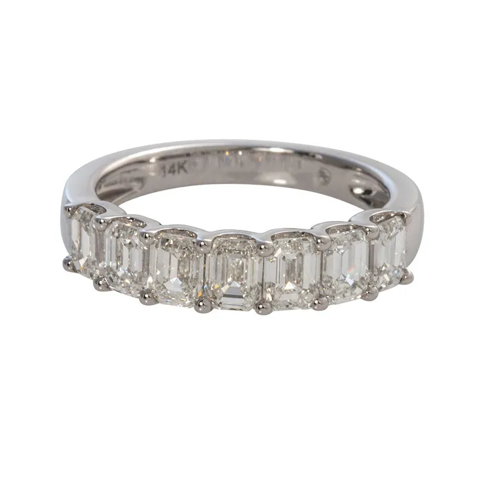 210ctw EmeraldCut Diamond 7Stone 14K White Gold Band Croghans Rings