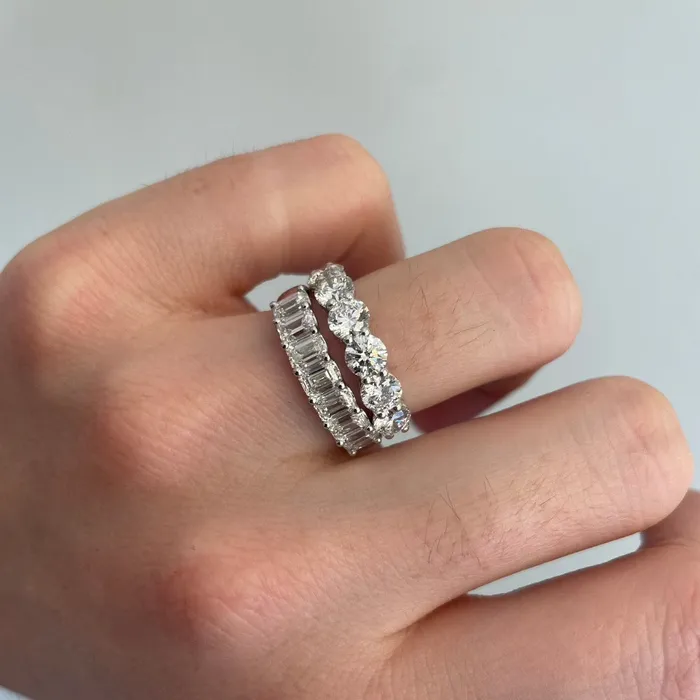 210ctw EmeraldCut Diamond 7Stone 14K White Gold Band Croghans Rings