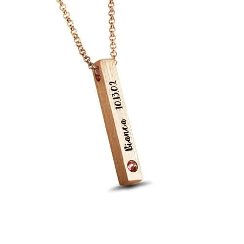 Belbren Necklaces Custom Engraved Sterling Silver 4Sided Bar Necklace with Birthstone Perfect Mothers Day Gift