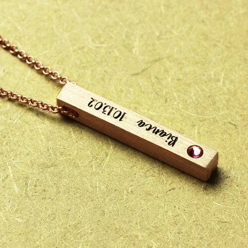 Belbren Necklaces Custom Engraved Sterling Silver 4Sided Bar Necklace with Birthstone Perfect Mothers Day Gift