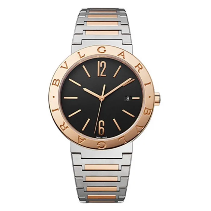 Bracelets Bulgari Bulgari Bulgari Bulgari 41mm Watch Ref 102930 Black Index Dial Two Tone 18K Rose Gold Stainless Steel Bracelet