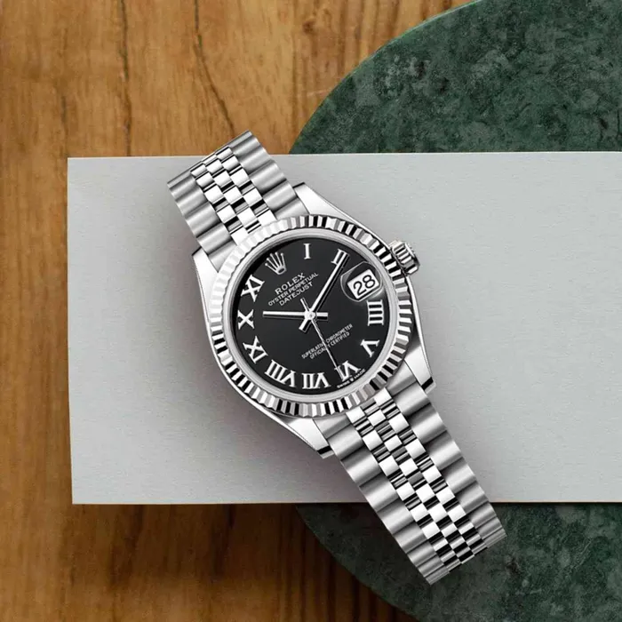 Bracelets Rolex Datejust 31mm Ref 2782740002 Black Roman Dial Stainless Steel Jubilee Bracelet Womens Watch Rolex