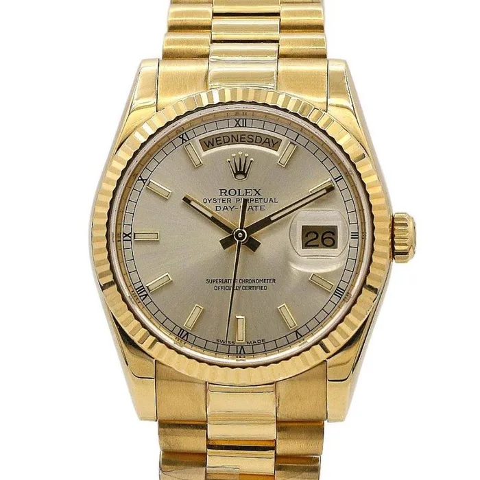 Bracelets Rolex Day Date 36mm Ref 118238sip Silver Dial Fluted Bezel 18K Yellow Gold President Bracelet Watch Rolex