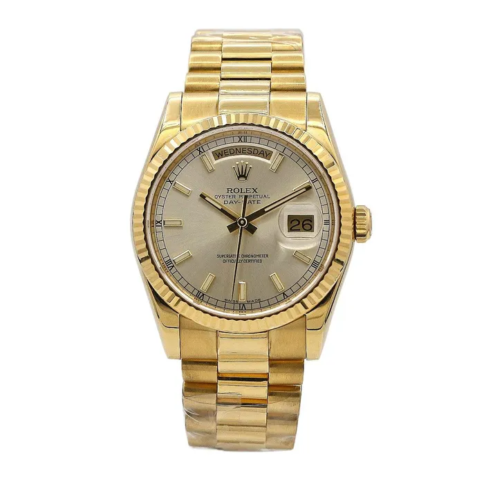 Bracelets Rolex Day Date 36mm Ref 118238sip Silver Dial Fluted Bezel 18K Yellow Gold President Bracelet Watch Rolex