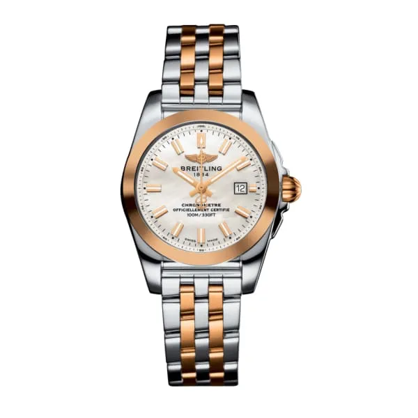 Breitling Galactic 29mm Watch Ref C72348121A1C1 White Mother of Pearl Index Dial Two Tone Stainless Steel 18K Rose Gold Case Breitling Earrings Breitling Galactic 29mm Watch Ref C72348121A1C1 White Mother of Pearl Index Dial Two Tone Stainless Steel 18K Rose Gold Case Breitling Earrings