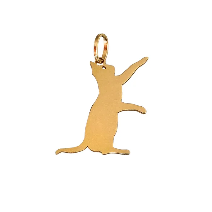 Charm Necklaces 14K Yellow Gold Playing Cat Silhouette Charm Croghans